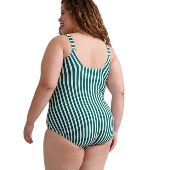 Time And Tru Striped Green And White One-Piece Swimsuit, Size 1X (16W-18W), NWT - Picture 2 of 9